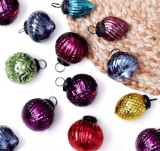 Set of 12 Glass Multicolor Christmas Ornaments For Tree Decoration